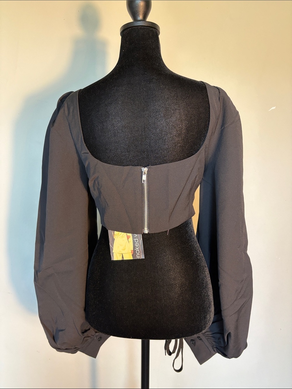 naked wardrobe Black Square-Neck Puff Sleeve Crop Top - Picture 5 of 8